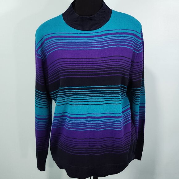 Alfred Dunner Vintage Coogi Style Inspired Striped Sweater X Large Blue Green - Picture 1 of 7